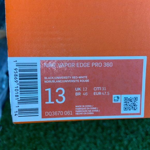 Nike Vapor Edge Pro 360 Cleats DQ3670-061 Black University Red Men’s Size 13